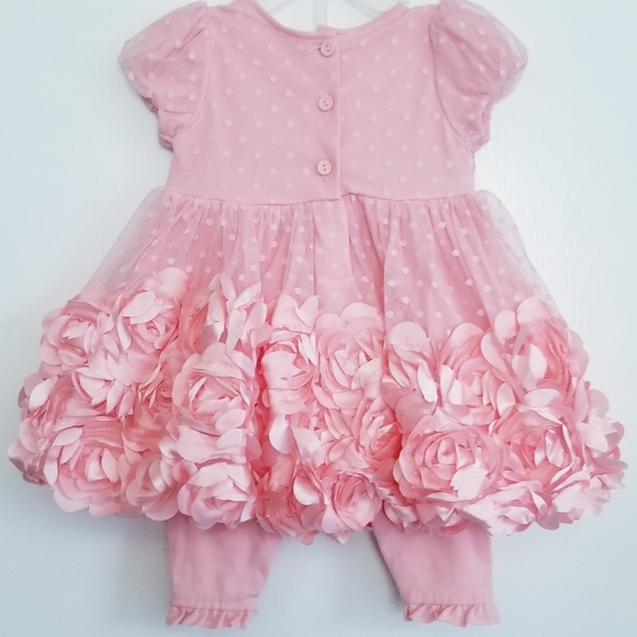 Nannette Baby Peach Rosettes 2-Piece Set Dress and Leggings Baby Girl's 3-6M - Picture 6 of 12